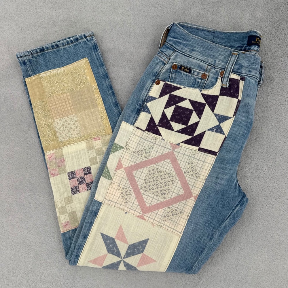 Polo Ralph Lauren Avery Boyfriend Womens 25 Patchwork Quilt Distressed Jeans